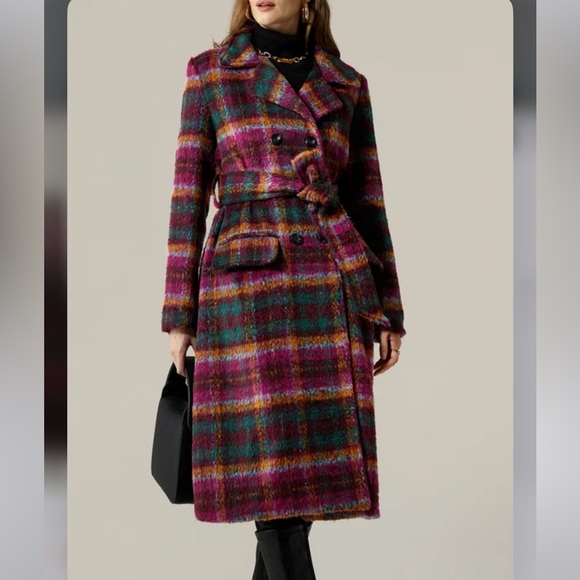 Plaid Regular Fit Urban Lapel Collar Coat With Belt - Picture 5 of 8
